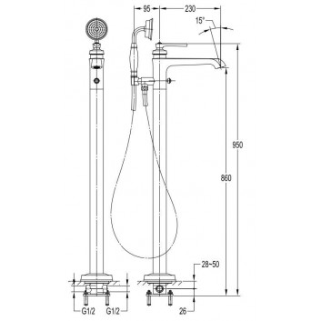 Смеситель для ванны на 4 отверстия Omnires Armance хром излив 20cm- sanitbuy.pl