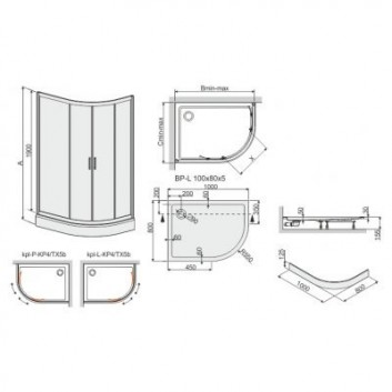 Кабина асимметричная Sanplast TX 80x100 cm с поддоном akrylowym kpl-P-KP4/TX5b-80x100 правая профиль серебряный глянцевый, стекло прозрачные- sanitbuy.pl