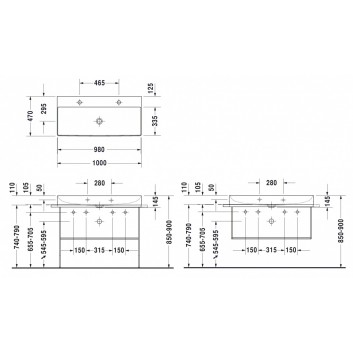 Раковина подвесная Duravit DuraSquare 100x47 cm без отверстия под смеситель, без перелива белая- sanitbuy.pl