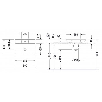 Накладная раковина Duravit DuraSquare 45x35 cm без отверстия под смеситель, без перелива белая- sanitbuy.pl