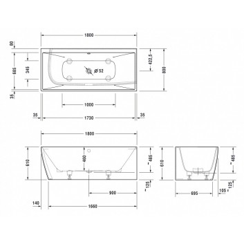 Ванна прямоугольная угловая Duravit DuraSquare 180x80 cm z bezszwową obudową левая, белая - sanitbuy.pl