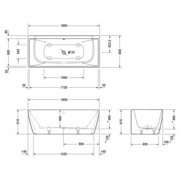 Ванна прямоугольная угловая Duravit DuraSquare 180x80 cm z bezszwową obudową правая, белая - sanitbuy.pl