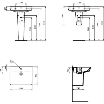 Раковина Cube Ideal Standard Connect Air 550x460x160mm отверстие под смеситель белая- sanitbuy.pl