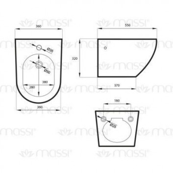 Биде подвесное Massi Decos 36x55x32cm белый - sanitbuy.pl