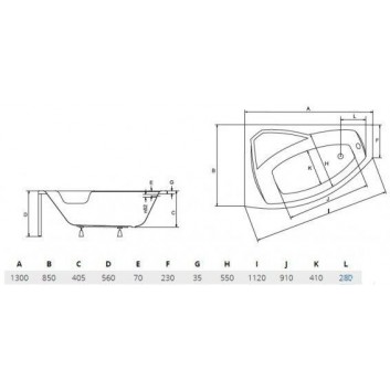 Ванна асимметрическая левая Besco Rima 130x85cm белая- sanitbuy.pl