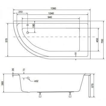 Ванна правая асимметричная Besco Praktika 140x70cm белая- sanitbuy.pl