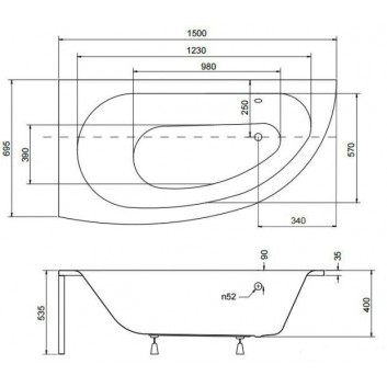 Ванна асимметрическая левая Besco Milena 150x70cm белая- sanitbuy.pl