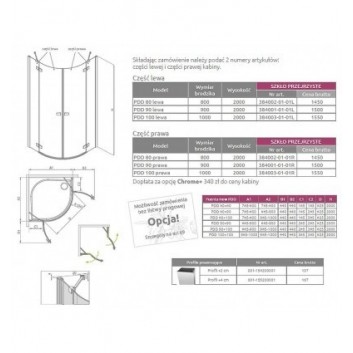 Кабина асимметричная 100x80 Fuenta New PDD Radaway profil хром, стекло бесцветное- sanitbuy.pl