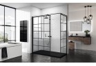Стенка - Walk-in Novellini Kuadra H Black 140 cm, profil чёрный, стекло прозрачные, рисунок квадратный
