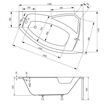 Ванна асимметрическая левая Besco Rima 170x110cm белая- sanitbuy.pl