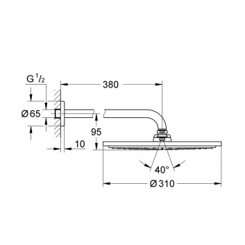 Душевой гарнитур Grohe Atrio Rainshower® 310, настенный, dł. ramienia 380 mm, хром, górny, ogranicznik przepływu