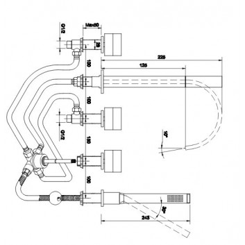 Смеситель для ванны Kohlman Axis, 5 отверстия, хром