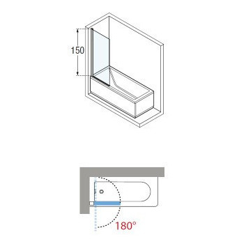 Шторки на ванну Novellini Young 2.0 70x150cm, стекло прозрачные, profil чёрный