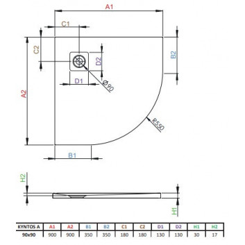 Поддон Radaway Kyntos A, полукруглый, 90x90, конгломерат, белый