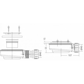 Сифон Radaway, перелив Ø 40 mm, czyszczony od góry