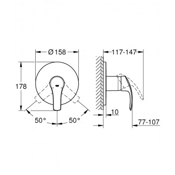 Смеситель для душа скрытая Grohe Eurosmart, однорычажный, хром