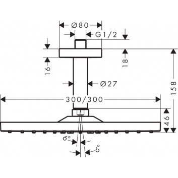 Верхний душ Hansgrohe Raindance E 300 1jet, 30x30cm, потолочное подсоединение, чёрный мат.