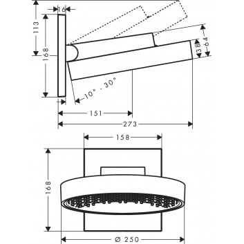 Верхний душ Hansgrohe Rainfinity 250 1jet, диаметр 25cm, чёрный мат.