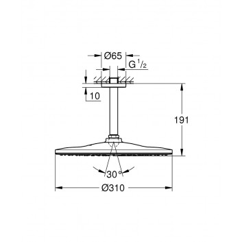 Верхний душ Grohe Rainshower 310 Mono, держатель настенные 422mm, ogranicznik przepływu, хром