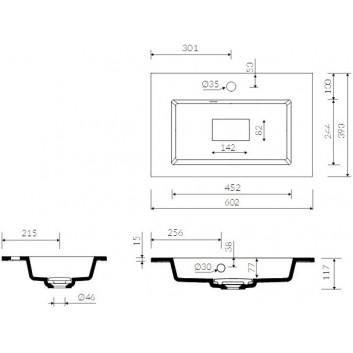 Раковина с тумбой/встраиваемая в столешницу Marmorin Lira 60, 602x390x117 mm белая 