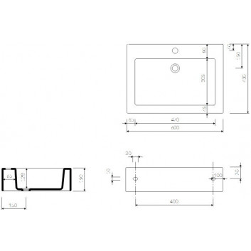 Раковина Marmorin Ceto 60, с тумбой/подвесная/накладная 600x430x150 mm