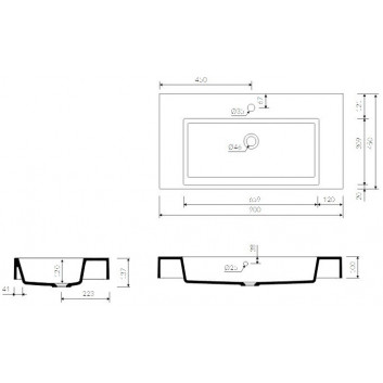 Раковина Marmorin Teo 90, 90x45 cm,подвесной или встраиваемая в столешницу