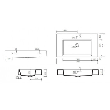 Раковина Marmorin Teo 80, 80x45 cm,подвесной или встраиваемая в столешницу