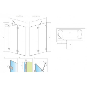 Шторки на ванну Radaway Euphoria PNJ 60, стекло бесцветное, 600-610x1500mm, profil хром