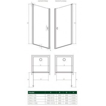 Фронт для душевой кабины Radaway Nes 8 Black KDS I 140, двери левые, стекло бесцветное, 1400x2000mm, чёрный profil