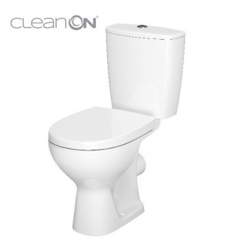 Kompakt WC Cersanit Arteco CleanOn, bezkołnierzowa раковина, 64,5x36cm, polipropylenowa крышка с микролифтом, перелив вертикальный, doprowadzenie wody z boku, белый