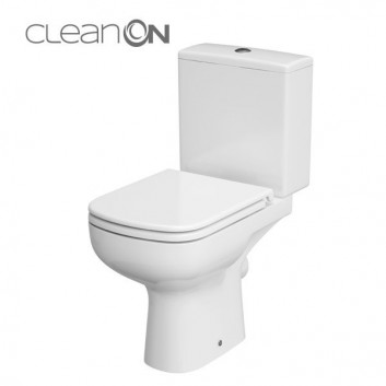 Kompakt WC Cersanit City CleanOn, 67x37,5cm, раковина bezkołnierzowa, сидение slim duroplastowa с микролифтом, перелив горизонтальный, doprowadzenie wody od boku, белый