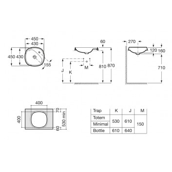 Накладная раковина Roca Beyond, 59x46cm, Finceramic, без перелива, powłoka Maxi Clean, белая
