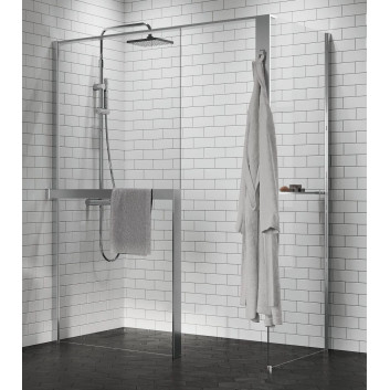 Перегородка для душа Walk-In Novellini Kaudra HF, 154cm, с полкой, profil чёрный мат.