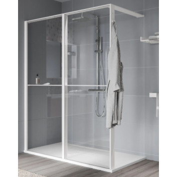 Перегородка для душа Walk-In Novellini Kaudra HWZ2 Frame, 180x200cm, вариант правосторонний, с вешалкой для полотенца i półką, профиль белый мат.