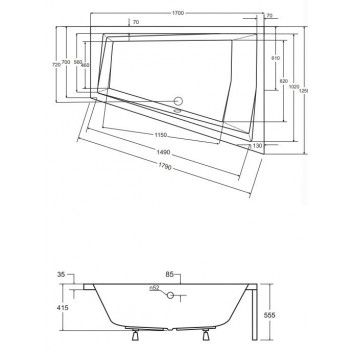 Ванна асимметрическая Besco Intima, 150x85cm, вариант левосторонний, акриловая, белая