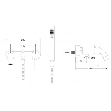 Смеситель для ванны Besco Decco, скрытая, излив 182mm, душевой набор, хром