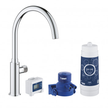 Набор startowy Grohe Blue Pure со смесителем kuchenną Eurosmart в форме C, filtrowanie wody, obracana излив, хром