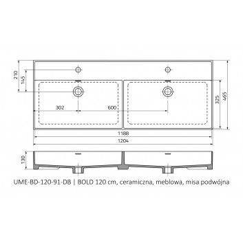 Раковина с тумбой Oristo UNI Bold, 120x46cm, z переливом, керамическая, белая