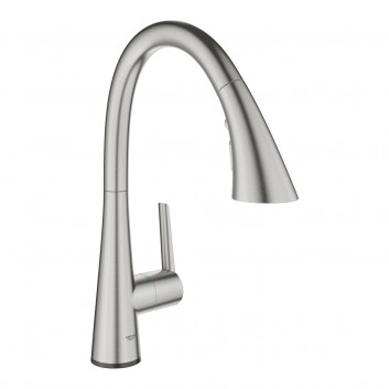 Электронная смеситель для мойки Grohe Zedra Touch, высота 406mm, выдвижной излив, нержавеющая сталь