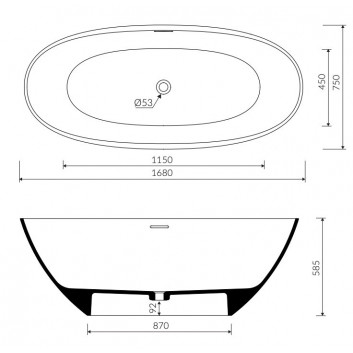 Ванна свободностоящая Marmorin Wila II, 168x76cm, перелив встроенный, белый глянец