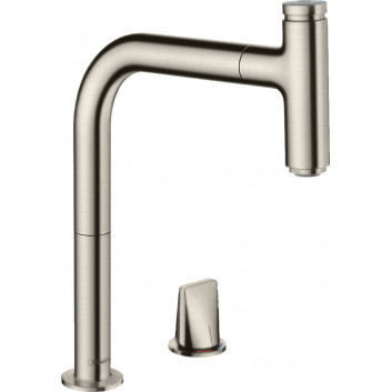 Смеситель кухонный Hansgrohe Metris Select M71, на 2 отверстия, напольный, высота 320mm, выдвижной излив, нержавеющая сталь 