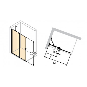 Двери для душа walk-in Huppe Xtensa pure, раздвижные, 120-140cm, stabilizator skośny, крепление правые, Anti-Plaque, profil чёрный