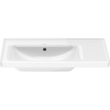 Раковина подвесная/с тумбой Duravit D-Neo, 80x48cm, асимметричная, komora с левой стороны, z переливом, без отверстия под смеситель, белая