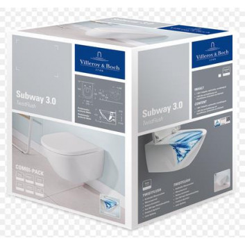 Подвесной унитаз WC Villeroy&Boch Subway 3.0, 56x37cm, bez kołnierza, TwistFlush, Weiss Alpin, с плёнкой CeramicPlus