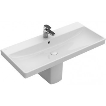 Раковина с тумбой Villeroy&Boch Avento, 100x47cm, перелив, отверстие под смеситель, CeramicPlus, Stone White