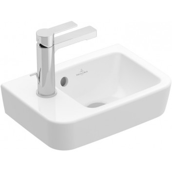 Малая раковина подвесная Villeroy&Boch O.novo, 36x25cm, z переливом, отверстие под смеситель, AntiBac, CeramicPlus, Weiss Alpin