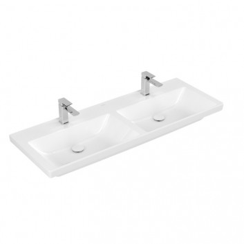 Раковина с тумбой двойная Villeroy & Boch Subway 3.0, 130x47cm, z переливом, 2 otwory na armaturę, Weiss Alpin