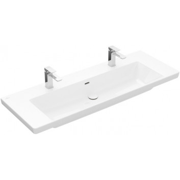 Раковина с тумбой двойная Villeroy & Boch Subway 3.0, 130x47cm, z переливом, 2 otwory na armaturę, Weiss Alpin