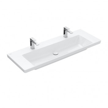 Раковина с тумбой двойная Villeroy & Boch Subway 3.0, 130x47cm, z переливом, 2 otwory na armaturę, Weiss Alpin