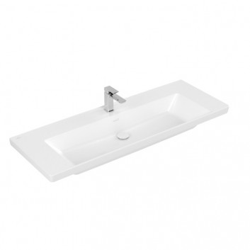 Раковина с тумбой Villeroy & Boch Subway 3.0, 130x47cm, z переливом, 2 otwory na armaturę, Weiss Alpin